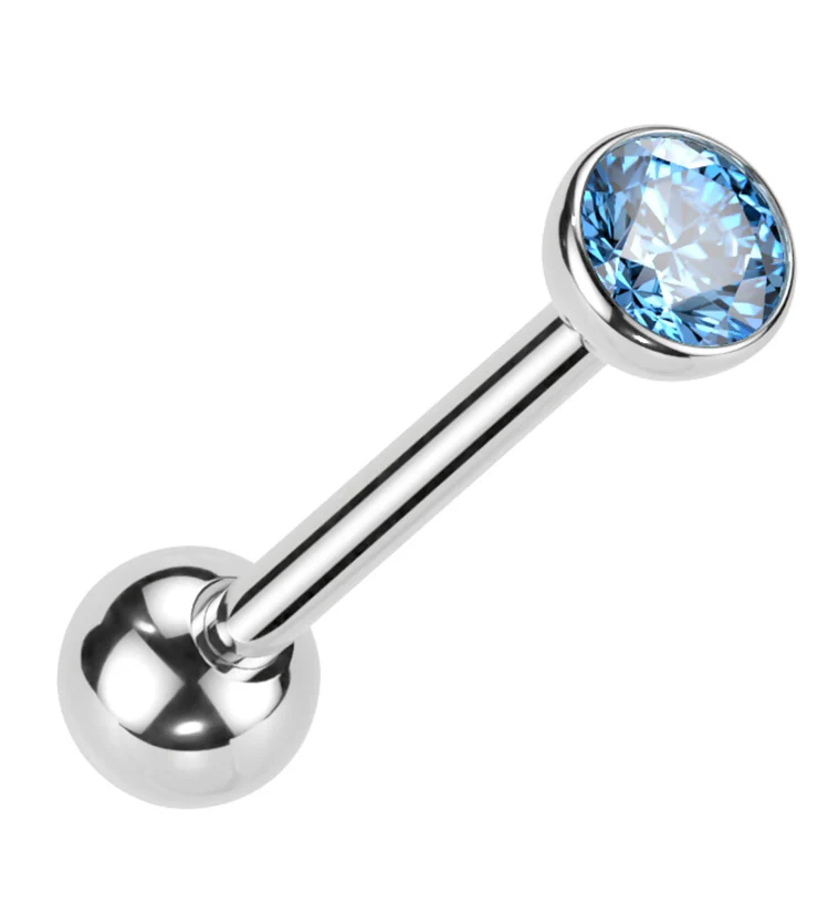 Aqua Bezel CZ Titanium Threadless Barbell - Mrs Treak