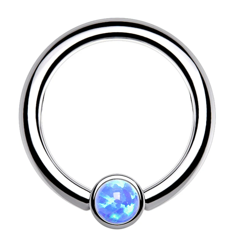 Blue Opalite Titanium Captive Ring - Mrs Treak