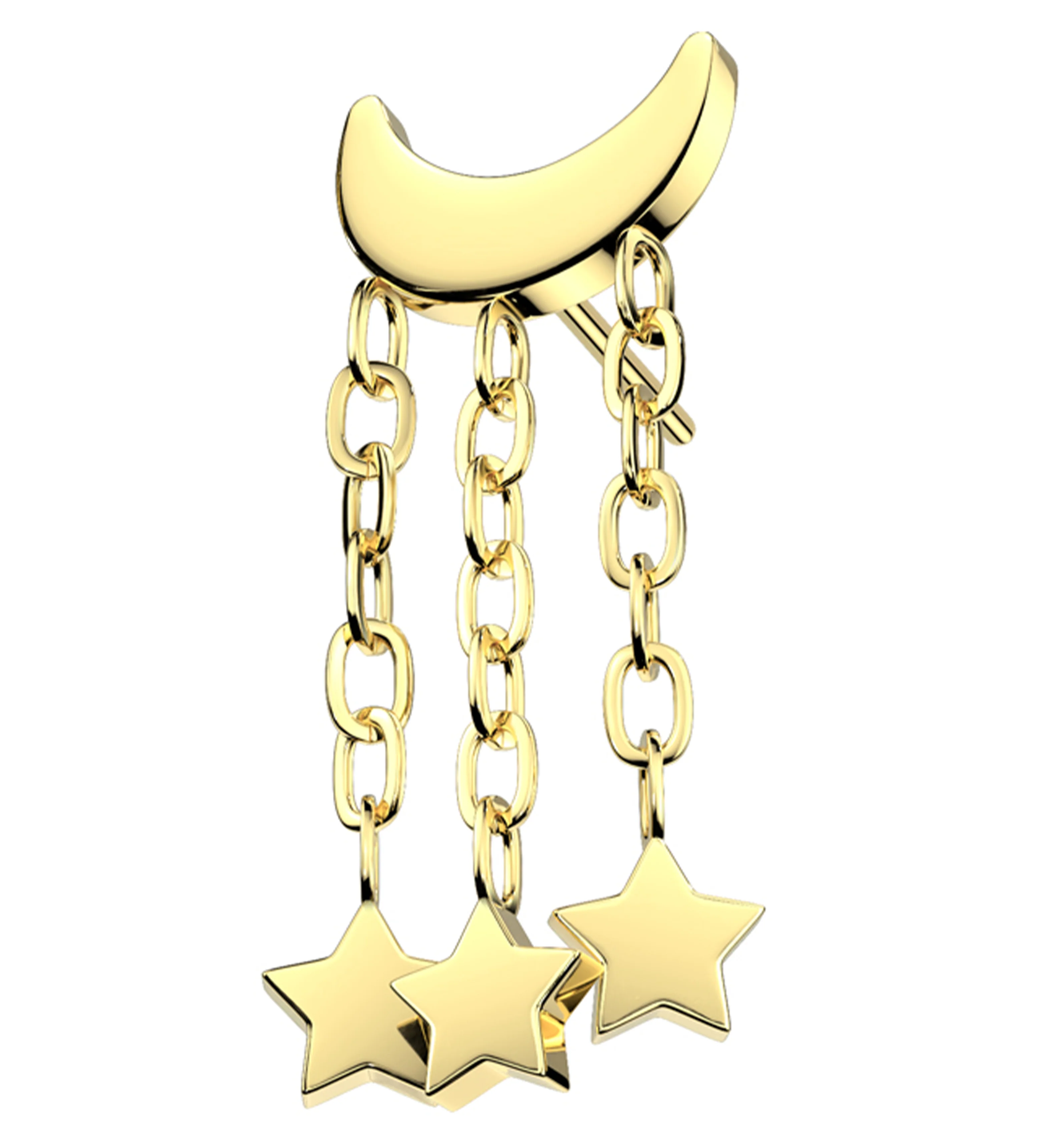 Gold PVD Half Moon Triple Dangle Star Titanium Threadless Top - Mrs Treak