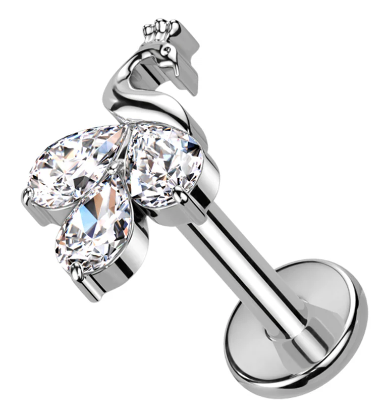 Sepal Peacock Clear CZ Internally Threaded Titanium Labret - Mrs Treak