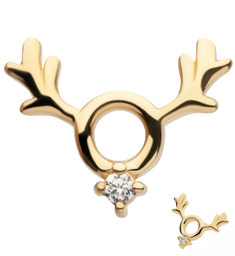 14kt Gold Antlers Clear CZ Threadless Top - Mrs Treak