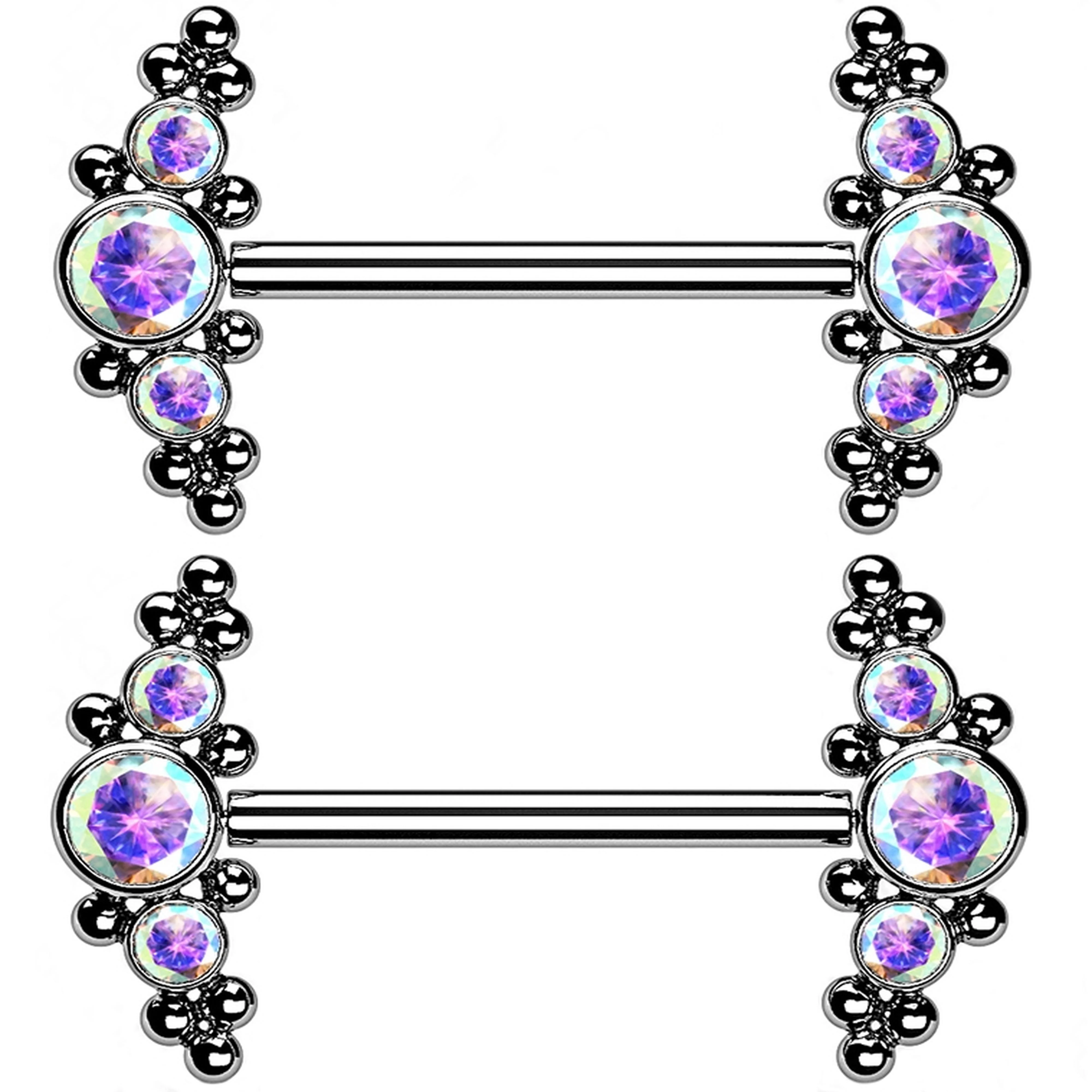 14G Beaded Rainbow Aurora CZ Titanium Threadless Nipple Ring Barbells - Mrs Treak