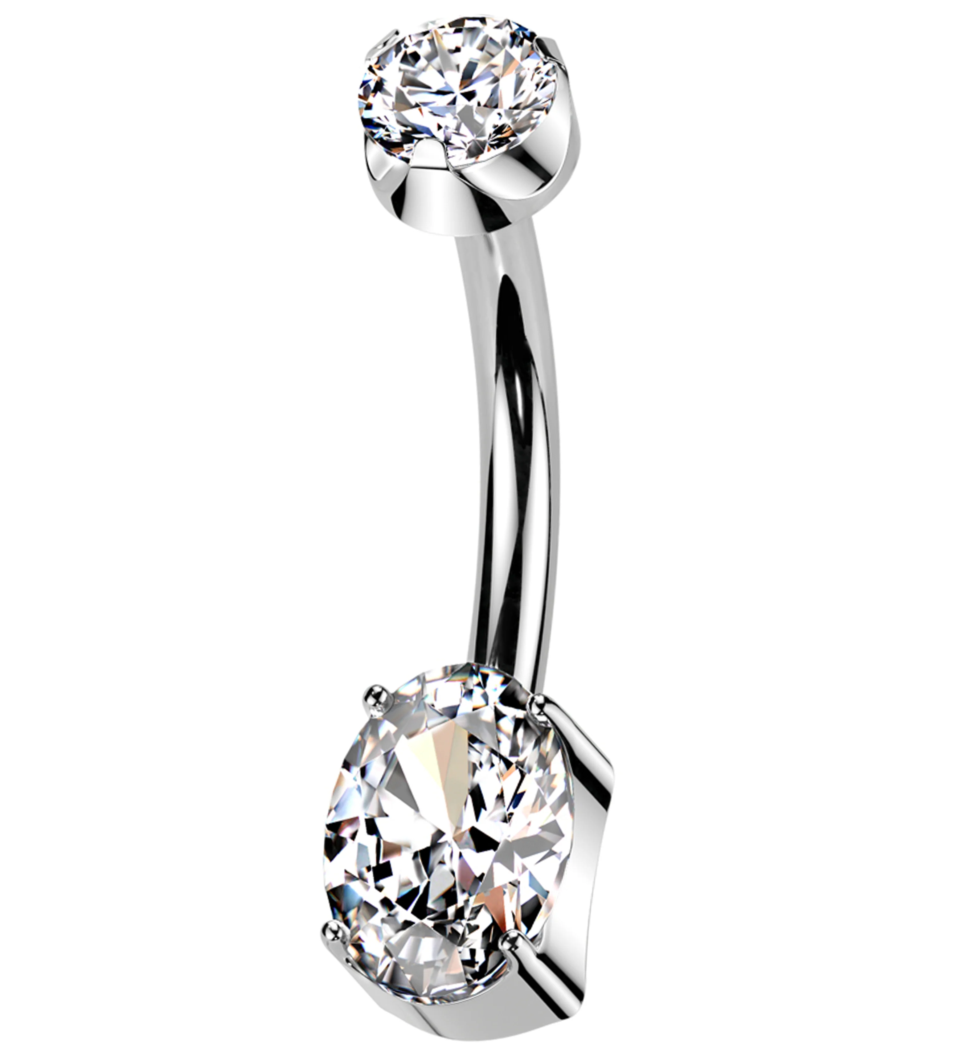Oval Prong Clear CZ Titanium Internally Threaded Belly Button Ring - Mrs Treak