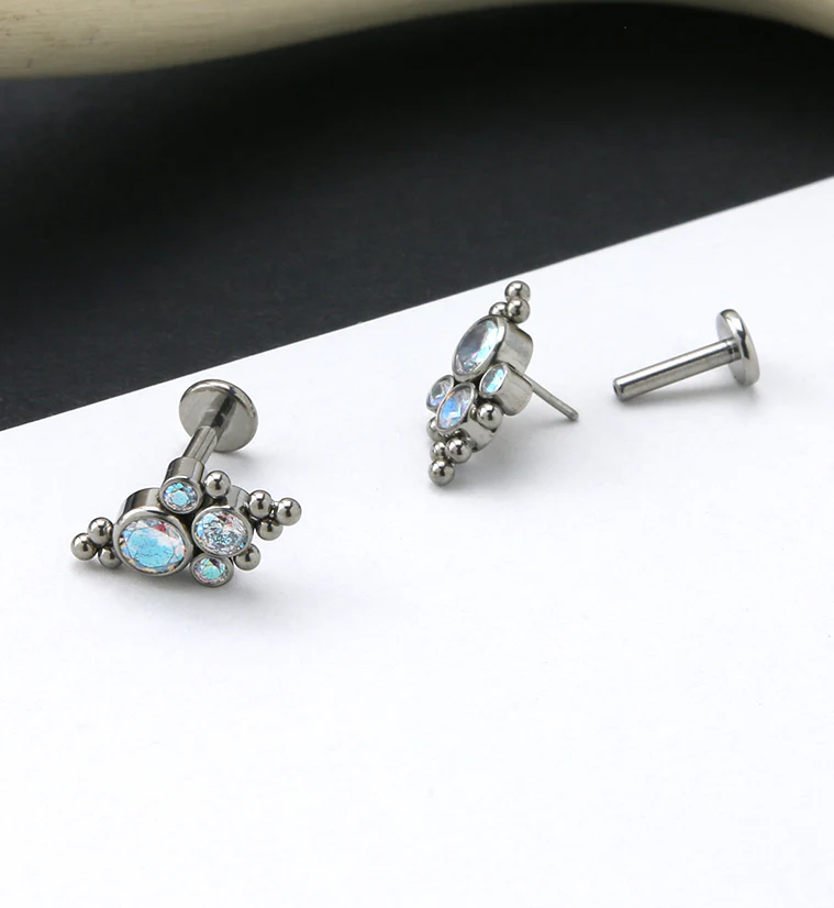 16G Beaded Array Rainbow Aurora CZ Titanium Threadless Labret - Mrs Treak