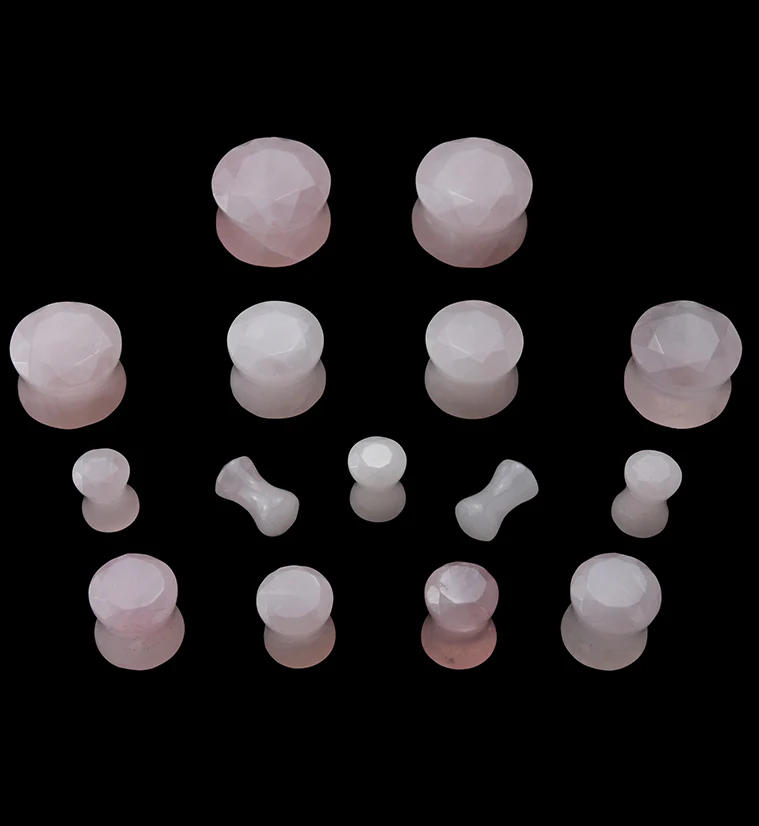 Rose Quartz Faceted Cut Stone Plugs - Mrs Treak