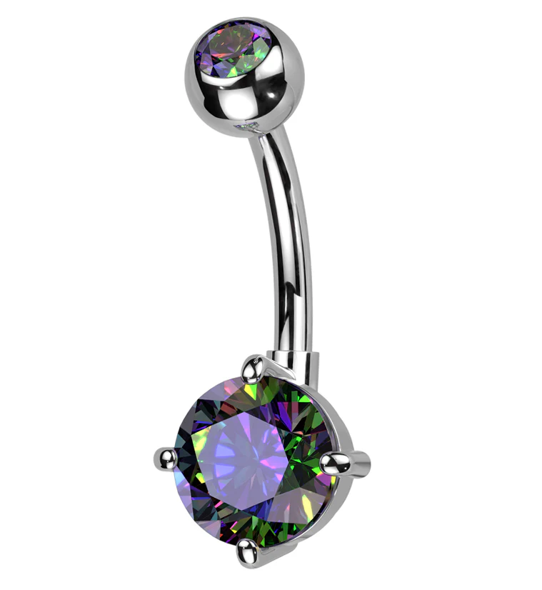 Prong Black Aurora CZ Titanium Belly Button Ring - Mrs Treak