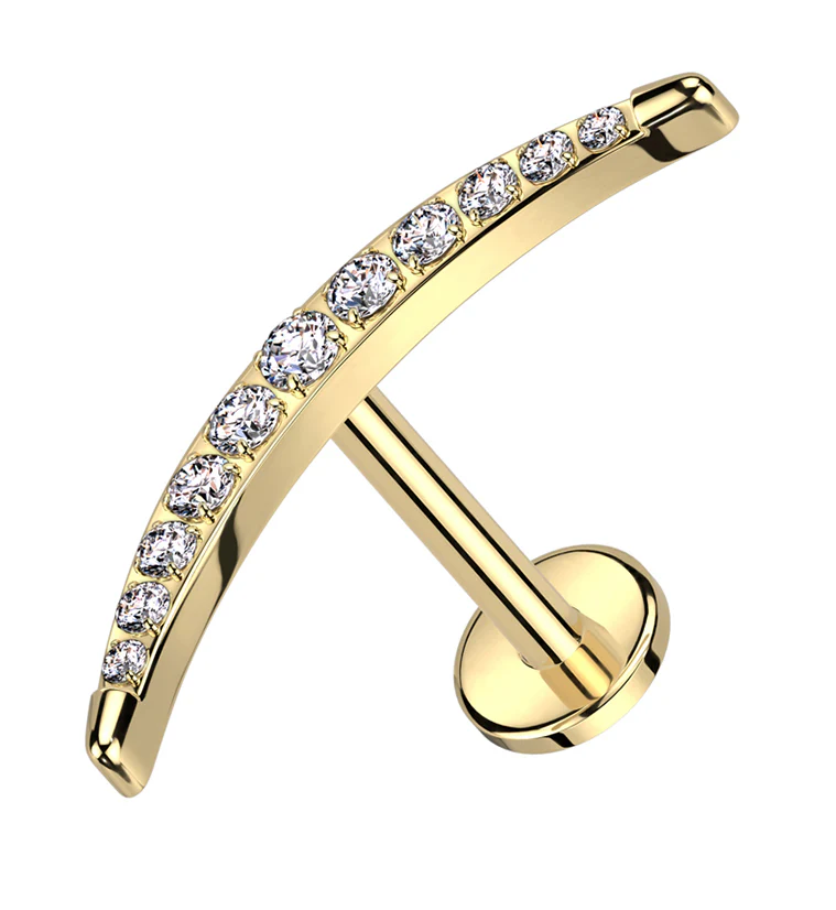 Gold PVD Camber Clear CZ Internally Threaded Titanium Labret - Mrs Treak