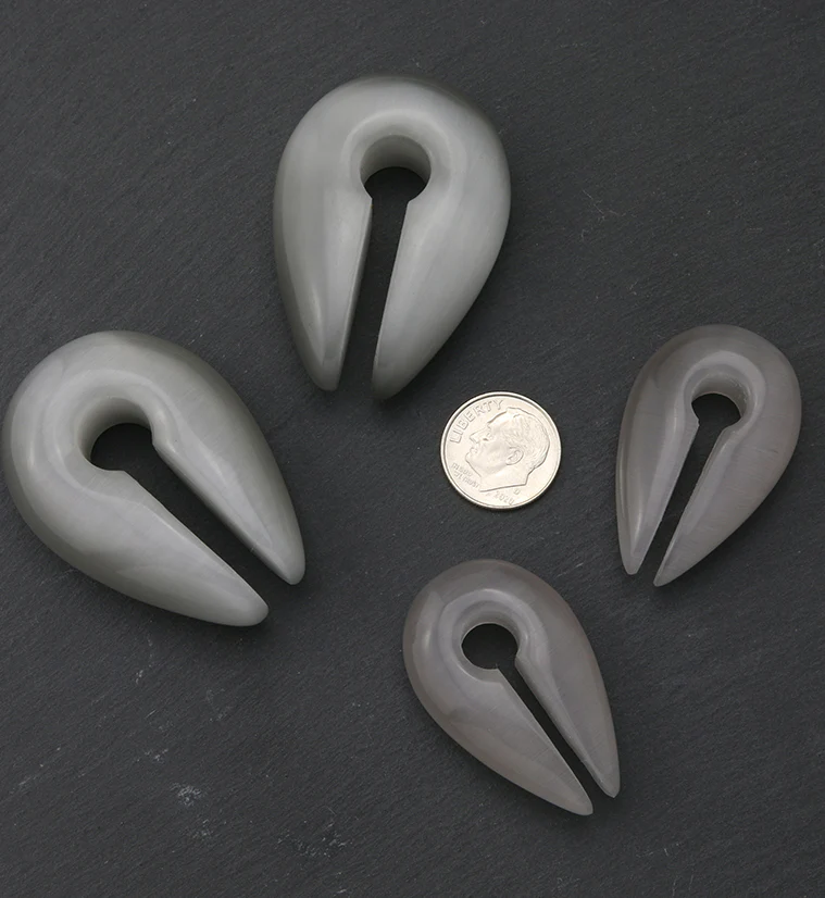 Grey Cat's Eye Glass Keyhole Ear Weights - Mrs Treak