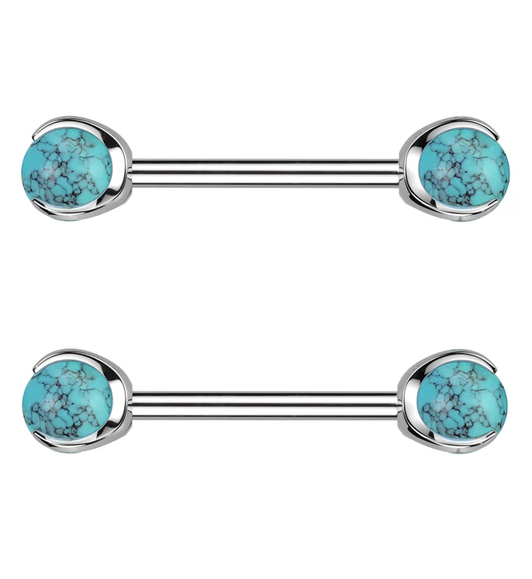 Claw Turquoise Holwite Stone Internally Threaded Titanium Nipple Barbells - Mrs Treak