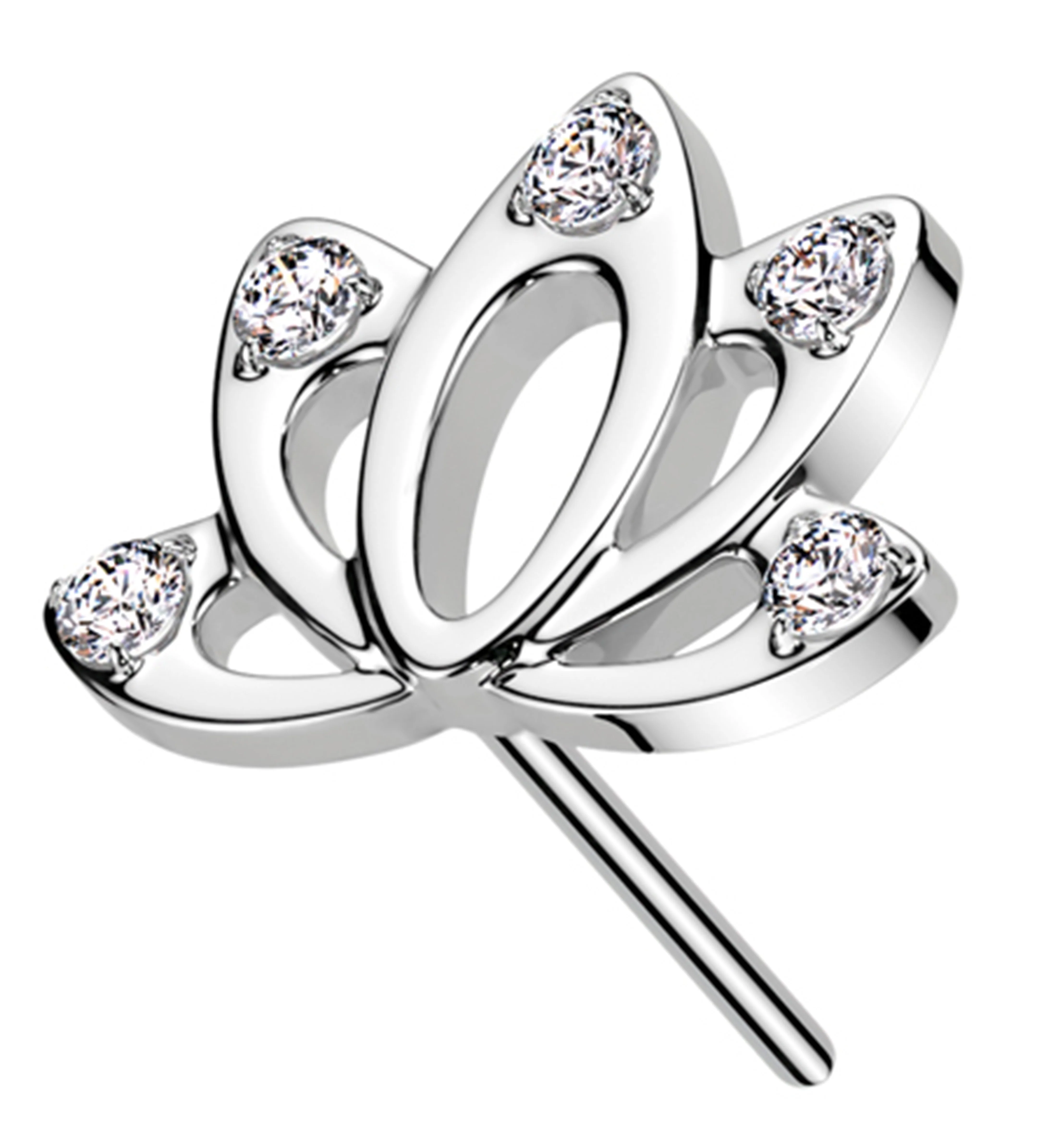 14kt White Gold Lotus Outline Clear CZ Threadless Top - Mrs Treak