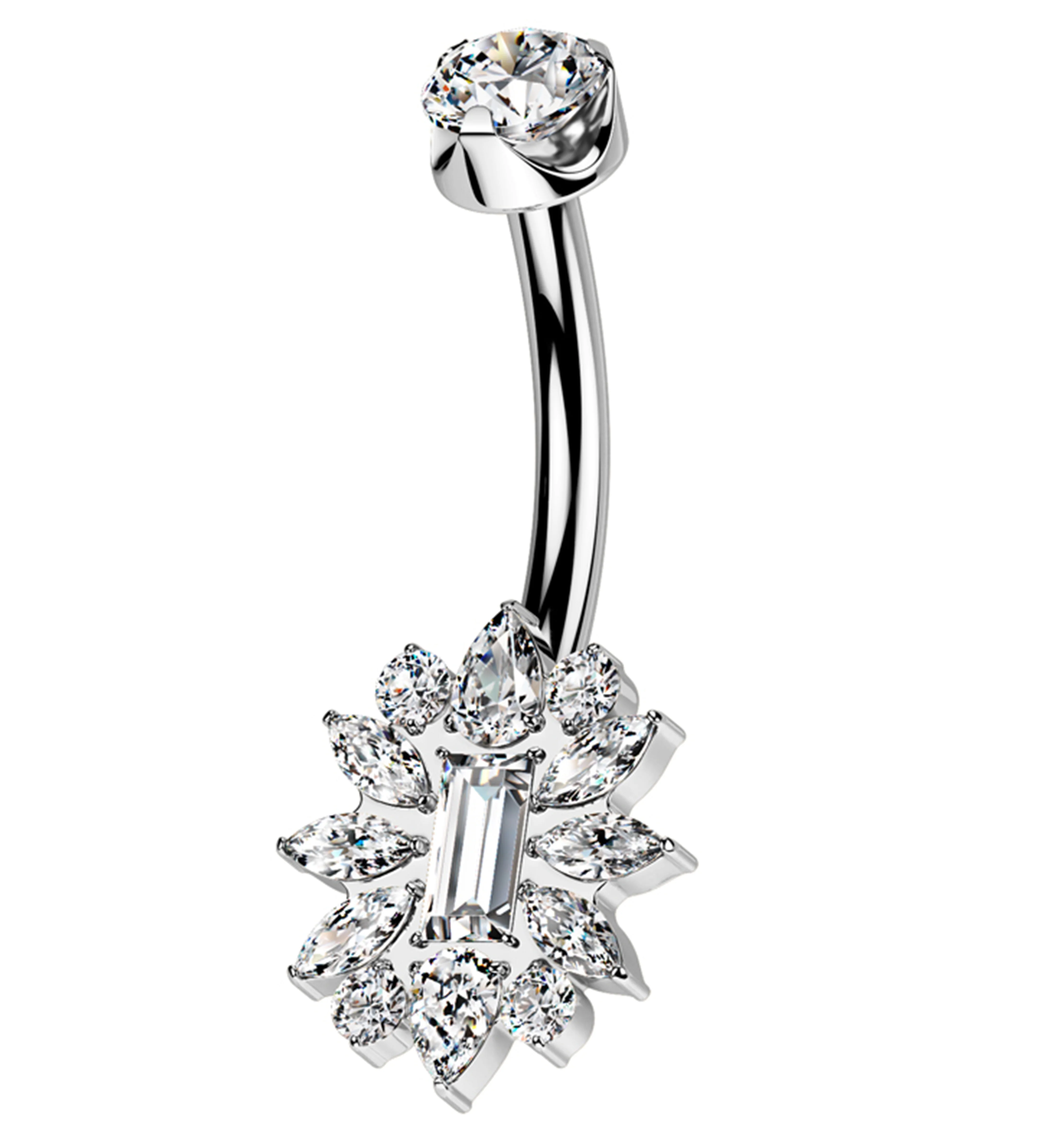 Square Cluster Flower Clear CZ Titanium Internally Threaded Belly Button Ring - Mrs Treak