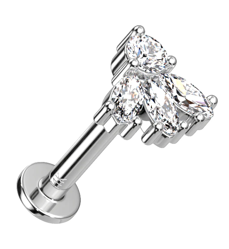 14kt White Gold Sepal CZ Threadless Labret - Mrs Treak