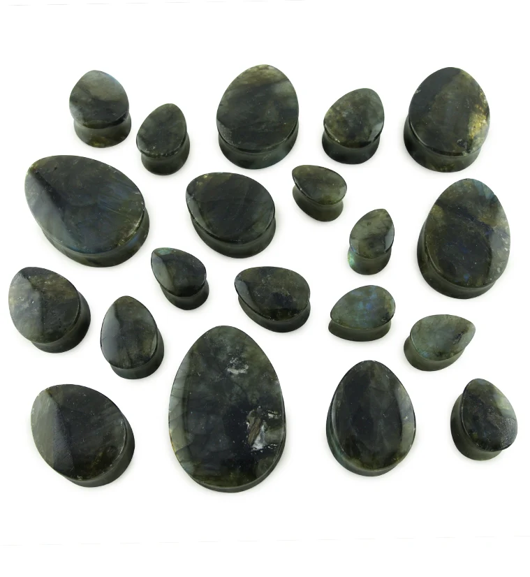 Grade B Labradorite Teardrop Stone Plugs (Low Flash) - Mrs Treak
