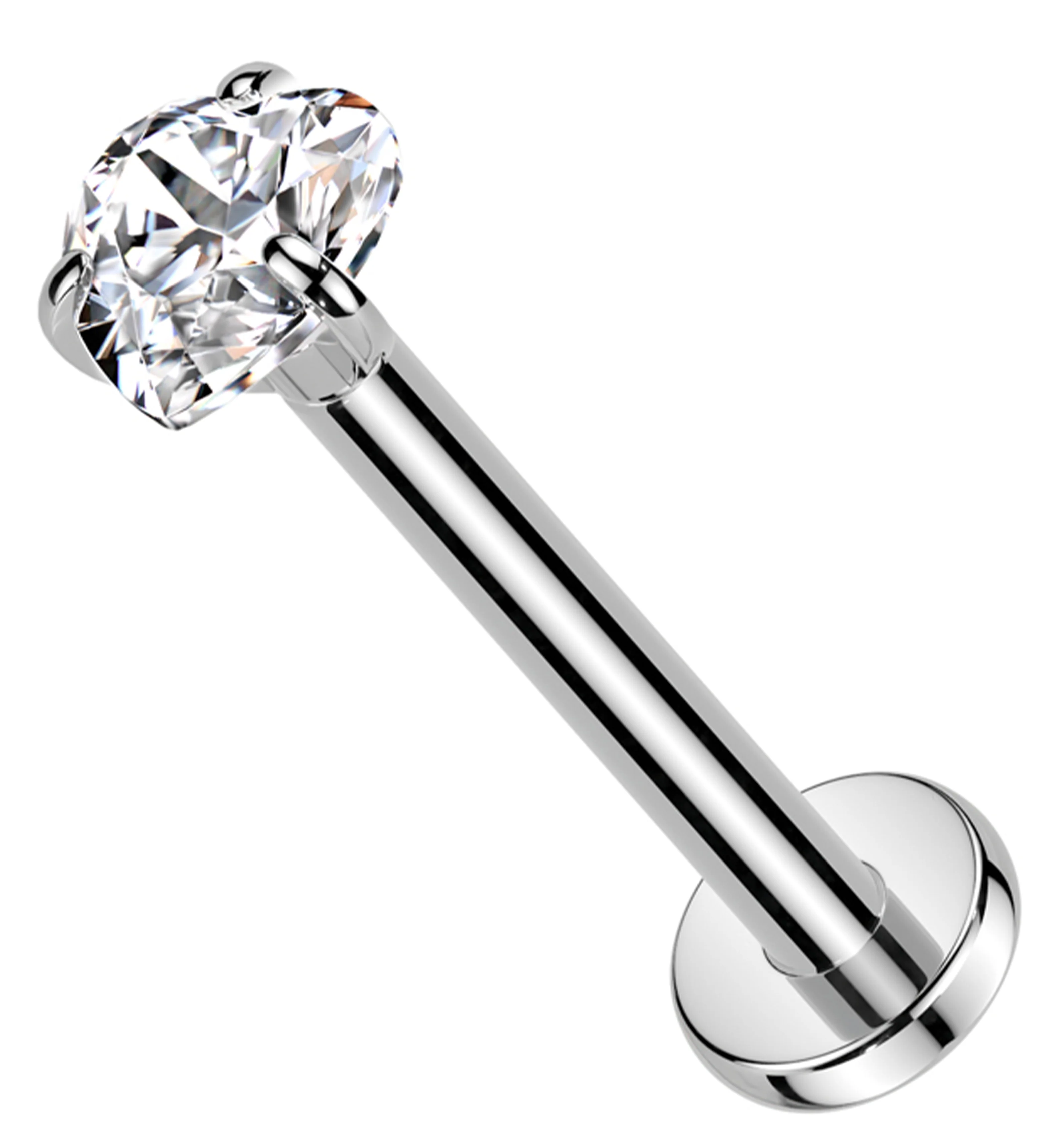 Heart Prong Clear CZ Titanium Threadless Labret - Mrs Treak