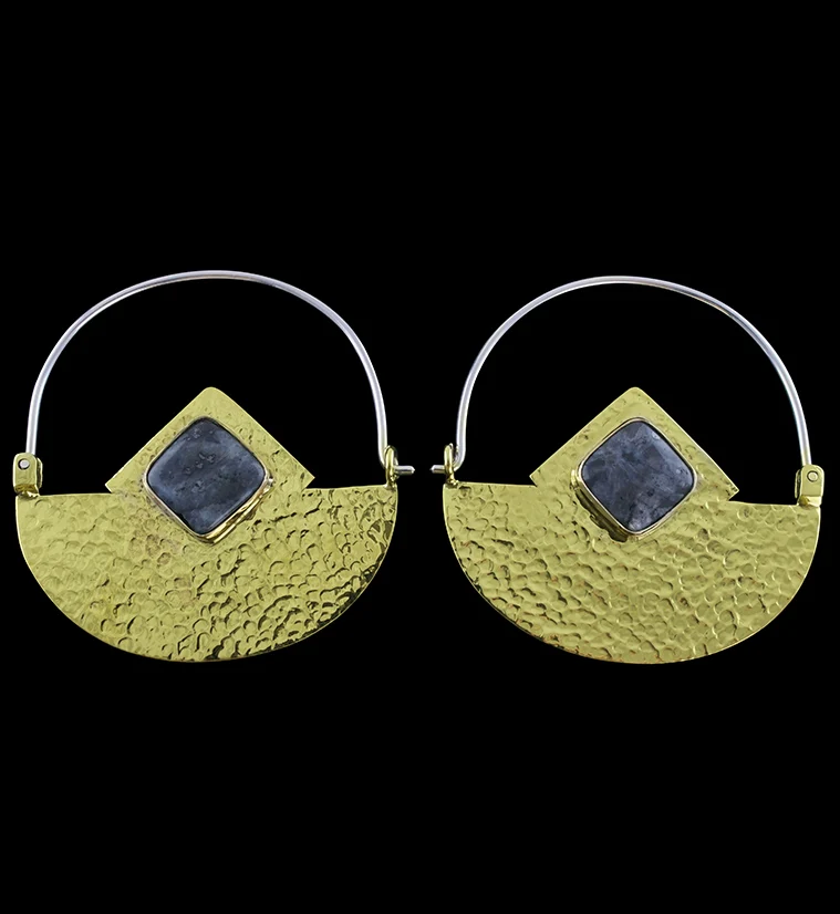 14G Acicular Larvikite Stone Brass Hangers - Mrs Treak