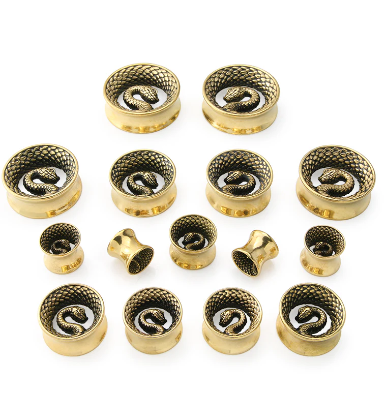Gold PVD Snake Stainless Steel Tunnels - Mrs Treak