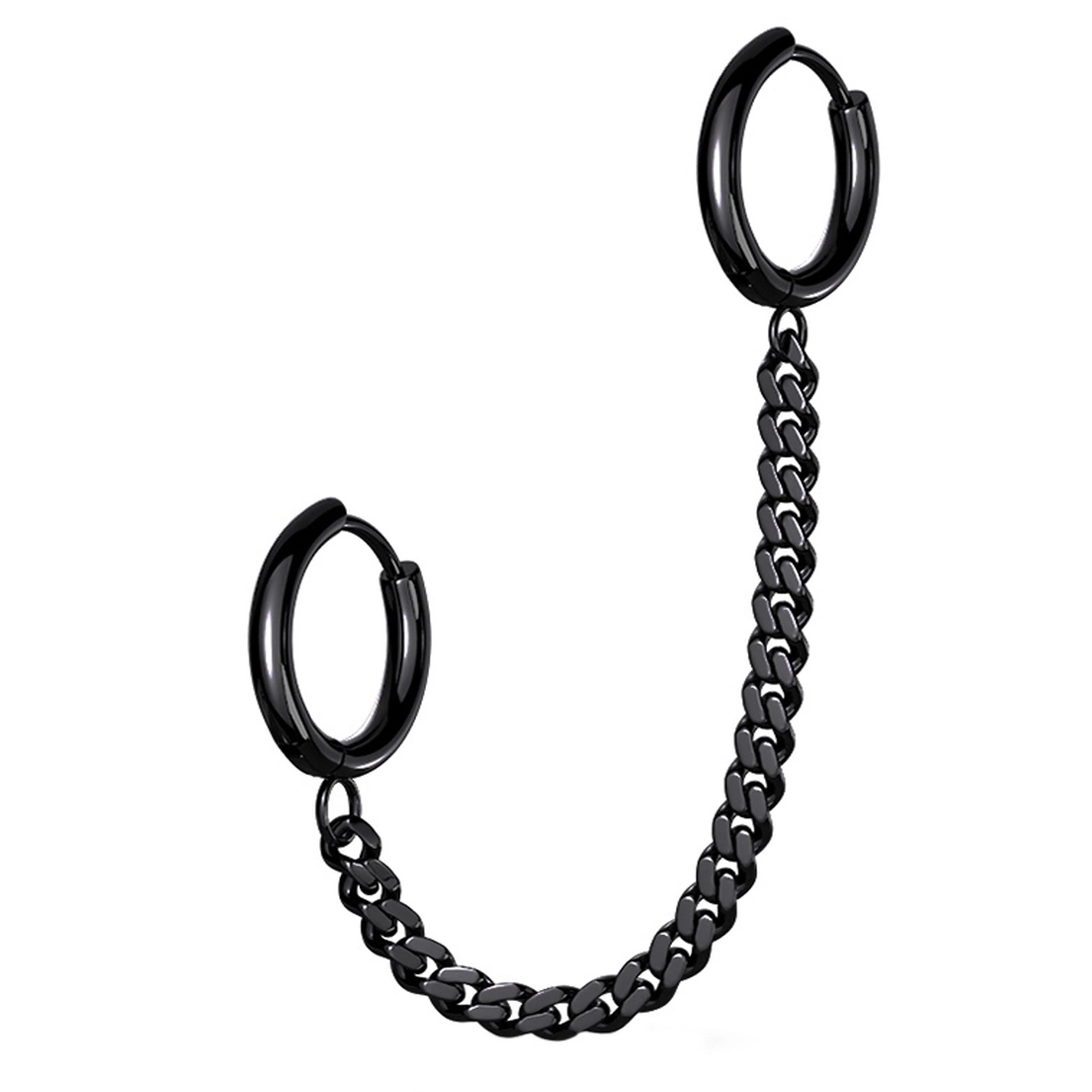 Black PVD Chained Double Hinged Hoop Cartilage Ring - Mrs Treak