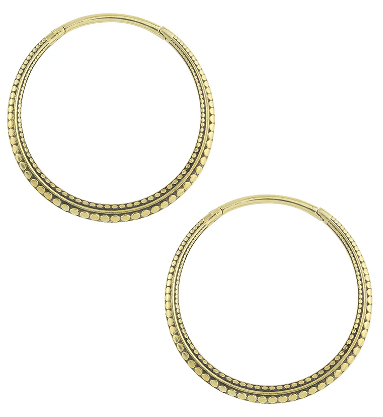 Beaded Hoop Brass Hinged Ear Weights - Mrs Treak