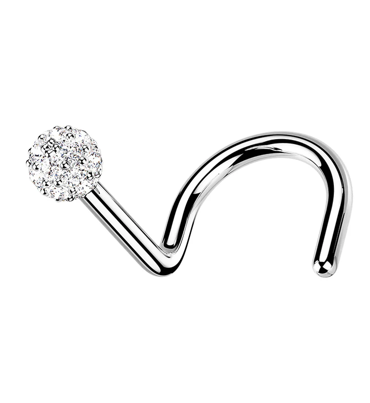 14kt White Gold CZ Ball Nose Screw Ring - Mrs Treak