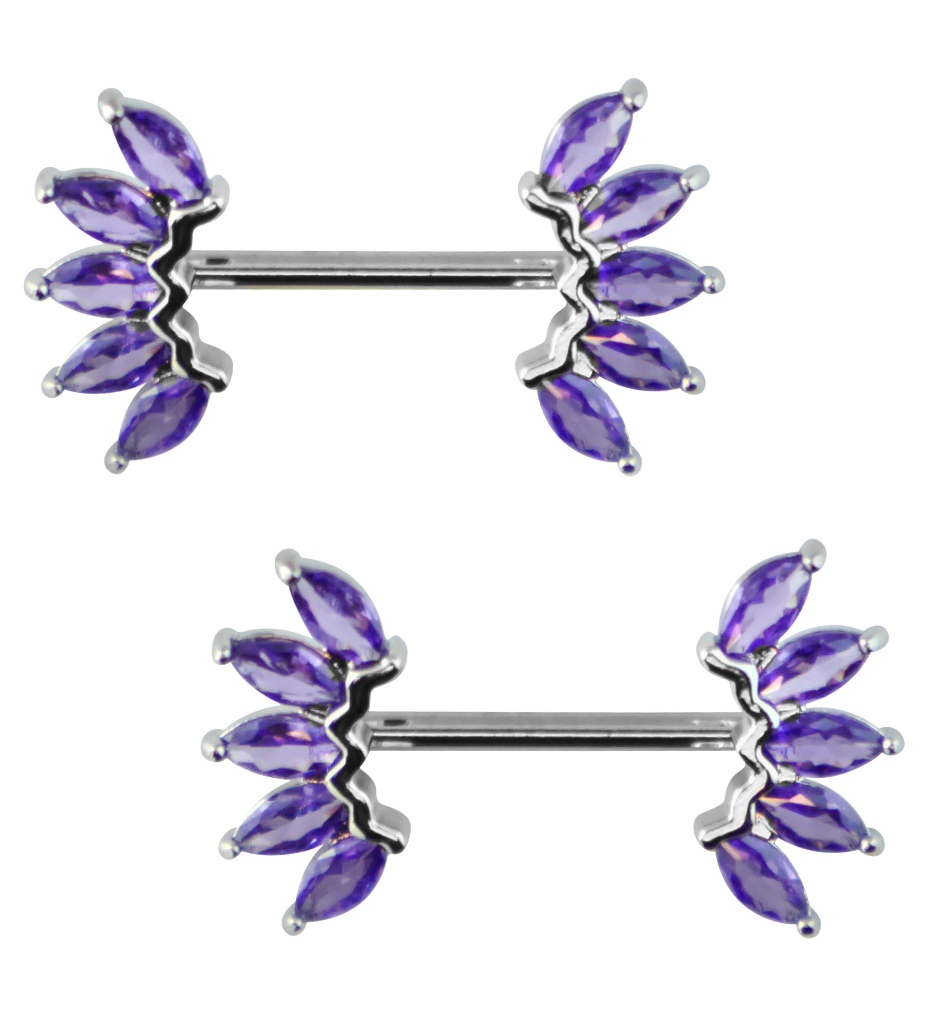 Half Crown Amethyst CZ Stainless Steel Nipple Barbell - Mrs Treak
