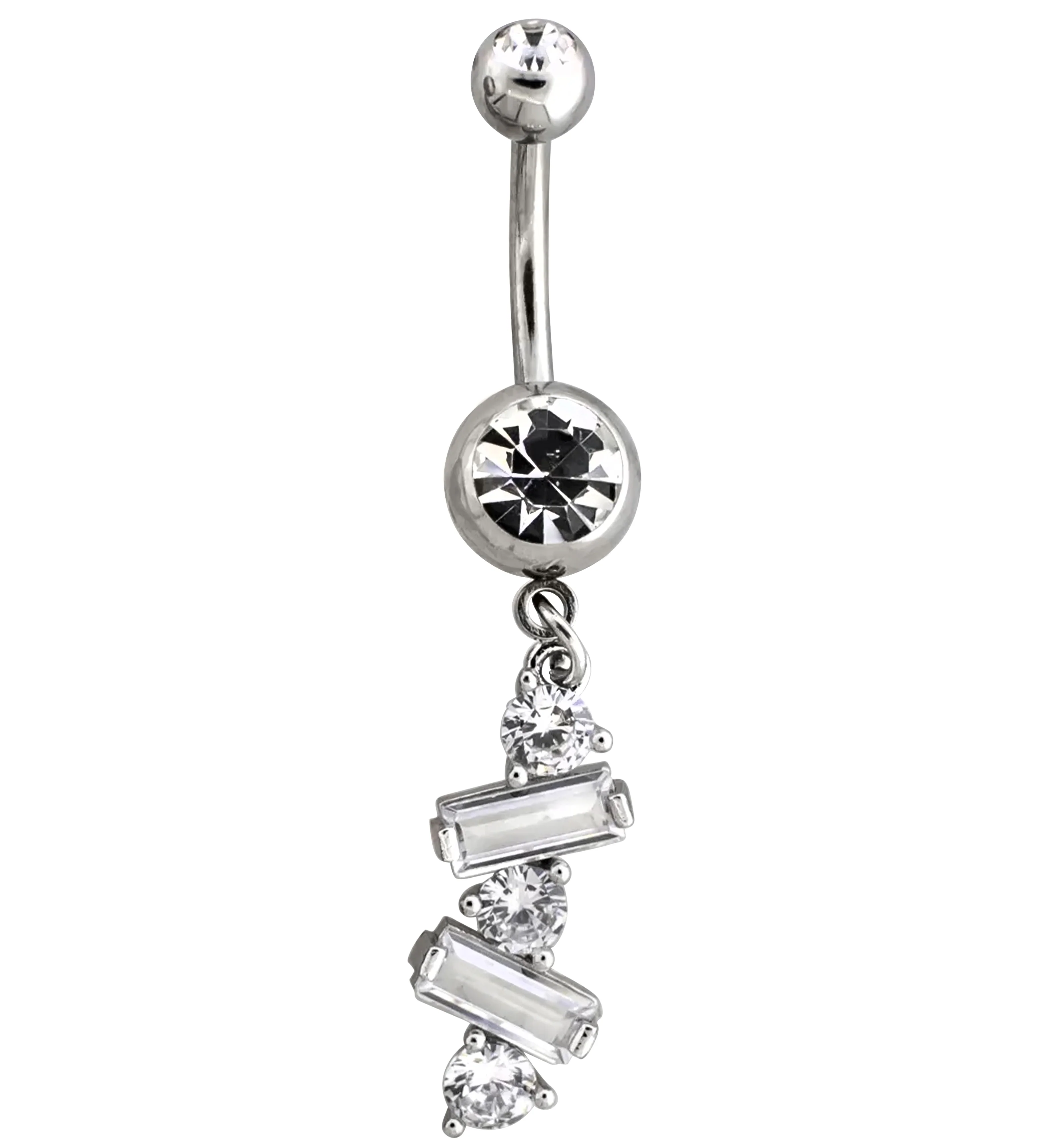 Alternate Baguette Clear CZ Dangle Stainless Steel Belly Button Ring - Mrs Treak