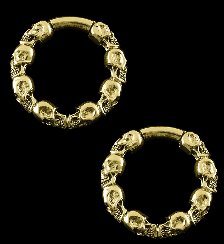 Skull Hoop Brass Ear Weights - Mrs Treak