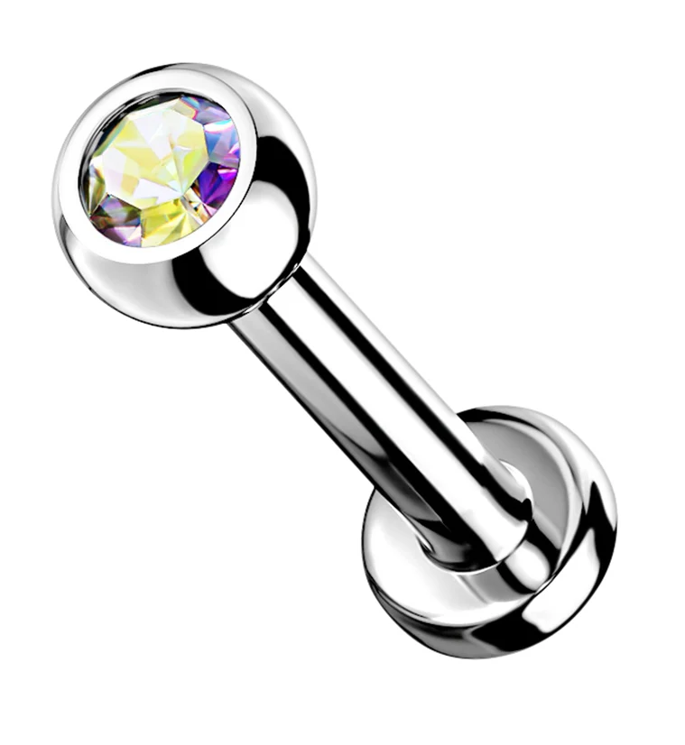 Rainbow Aurora Gem Titanium Internally Threaded Flat Back Post - Mrs Treak