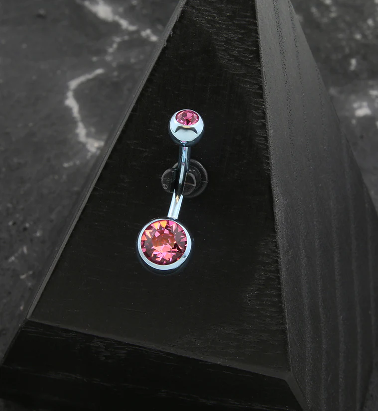 Light Blue Anodized Faceted Pink CZ Internally Threaded Titanium Belly Button Ring - Mrs Treak