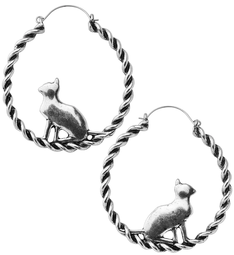 Entwine Sitting Cat Plug Hoops - Mrs Treak