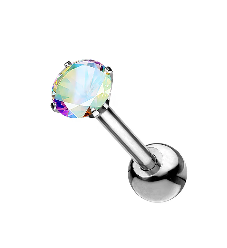 Rainbow Aurora CZ Titanium Cartilage Barbell - Mrs Treak