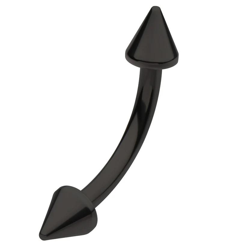 Black PVD Spike Titanium Internally Threaded Curved Barbell - Mrs Treak