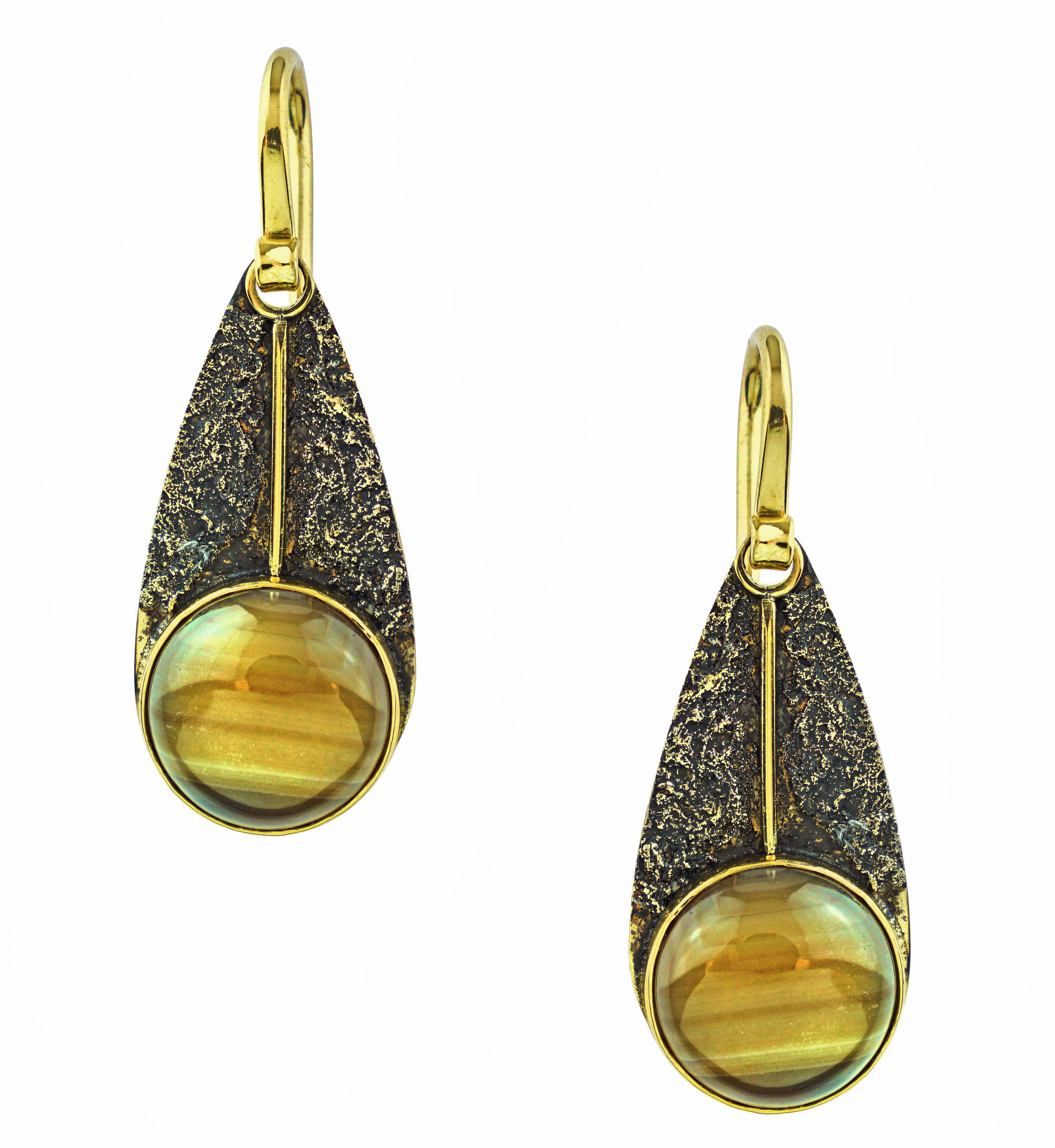 Textured Teardrop Dangle Montana Agate Stone Inlay Brass Earrings - Mrs Treak