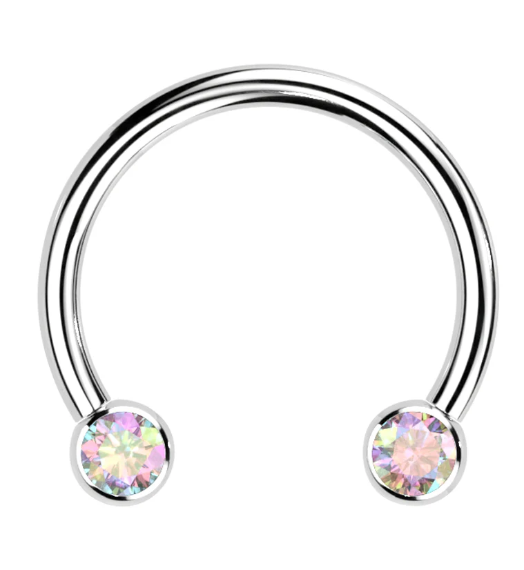 Rainbow Aurora CZ Threadless Titanium Circular Barbell - Mrs Treak