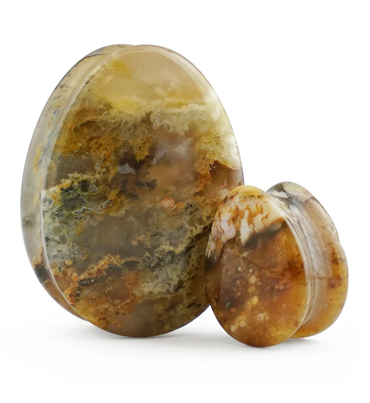 Graveyard Point Plume Agate Teardrop Stone Plugs - Mrs Treak