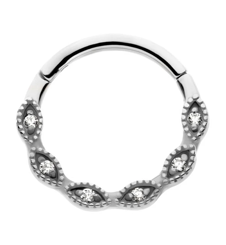 Twist Beaded Clear CZ Stainless Steel Hinged Segment Ring - Mrs Treak