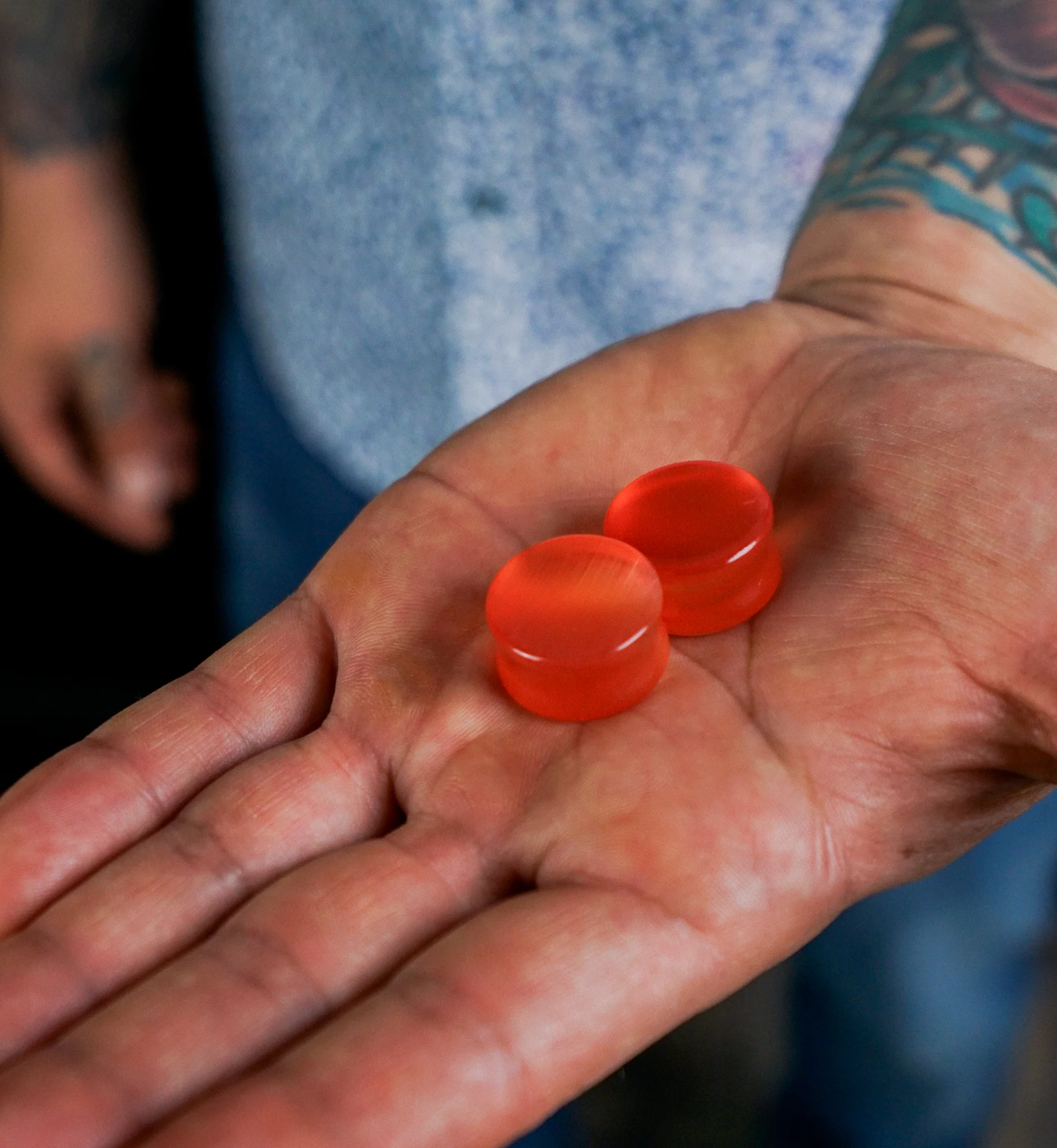 Orange Cat's Eye Glass Plugs - Mrs Treak