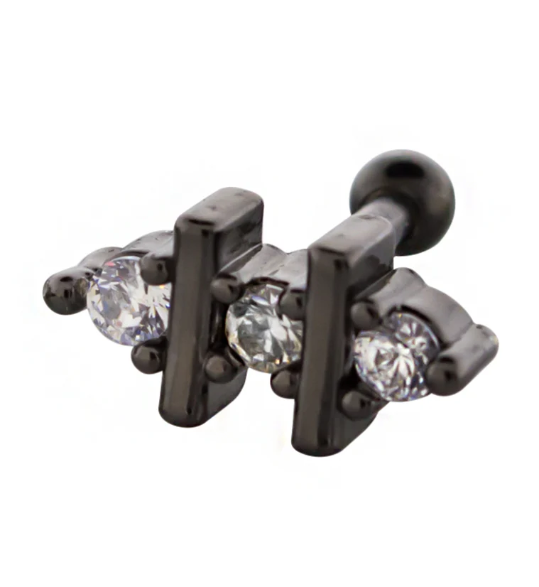 Black PVD Divide CZ Cartilage Barbell - Mrs Treak
