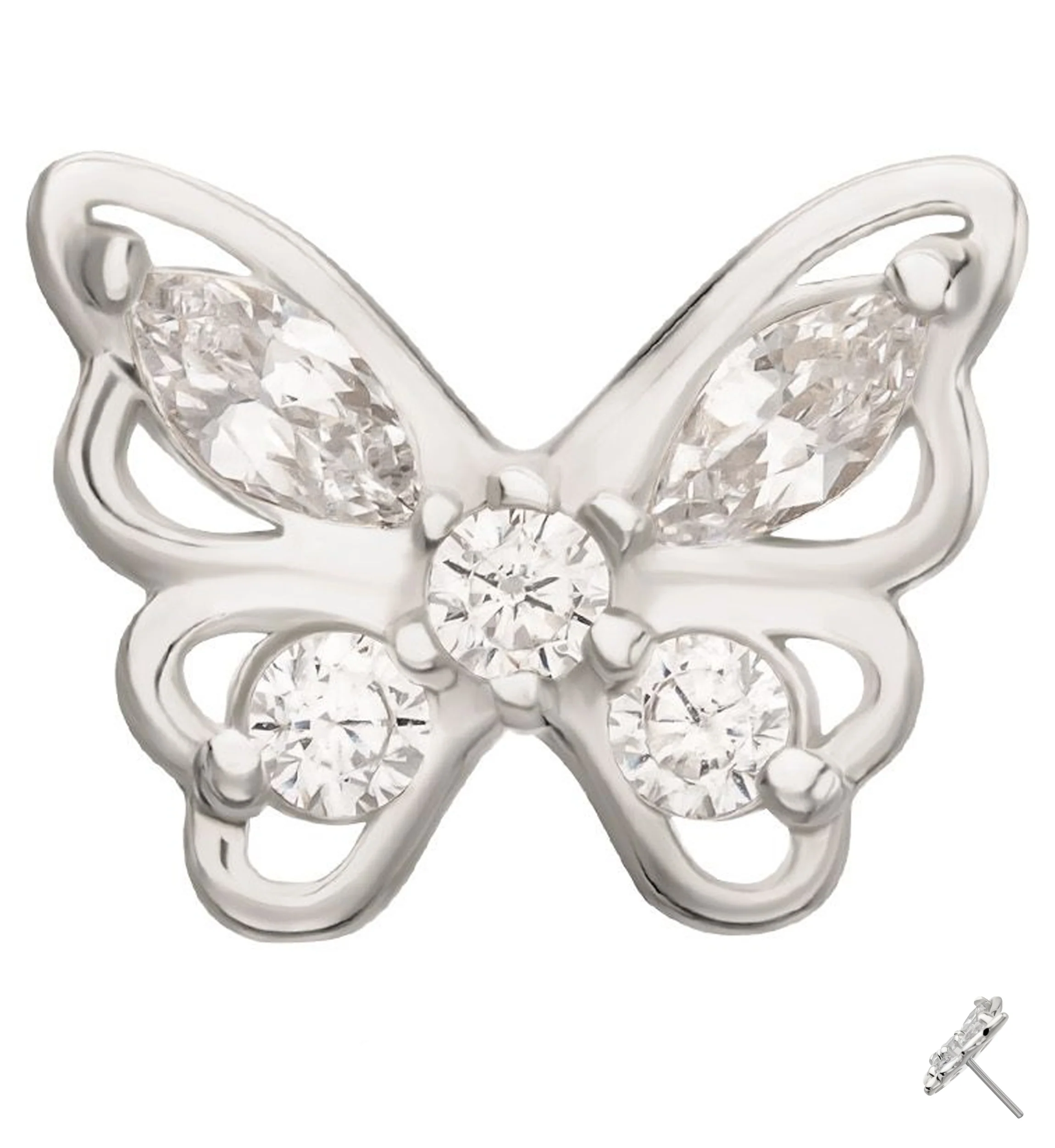 14kt White Gold Butterfly Frame Clear CZ Threadless Top - Mrs Treak