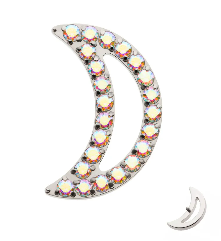 Lined Half Moon Rainbow Aurora CZ Internally Threaded Titanium Top - Mrs Treak