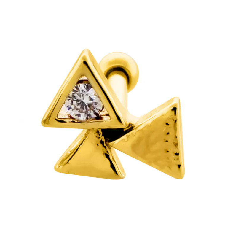 Gold PVD Triple Triad CZ Cartilage Barbell - Mrs Treak