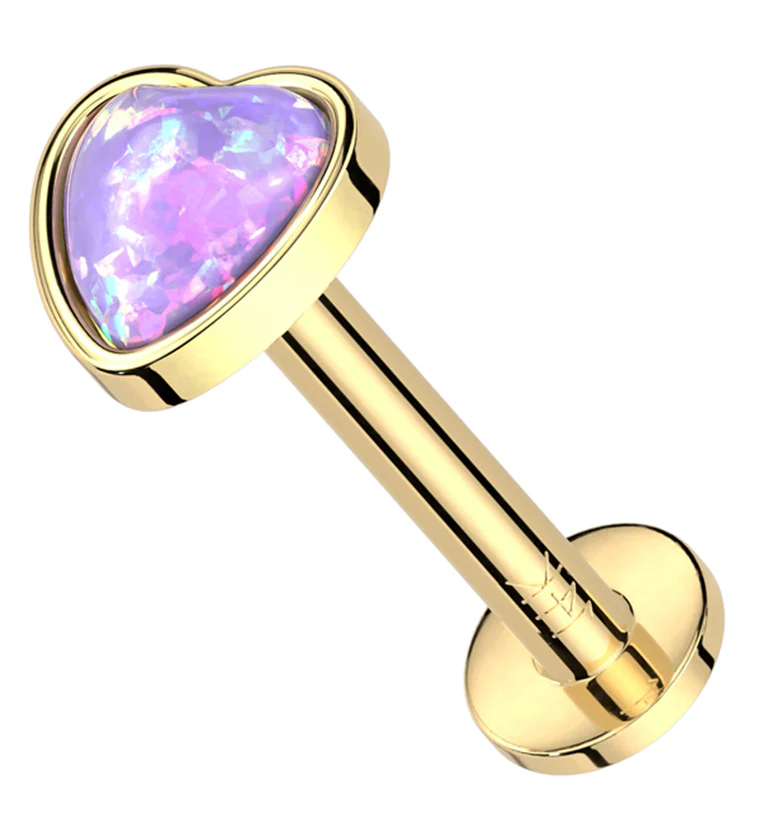 14kt Gold Heart Purple Opalite Threadless Labret - Mrs Treak