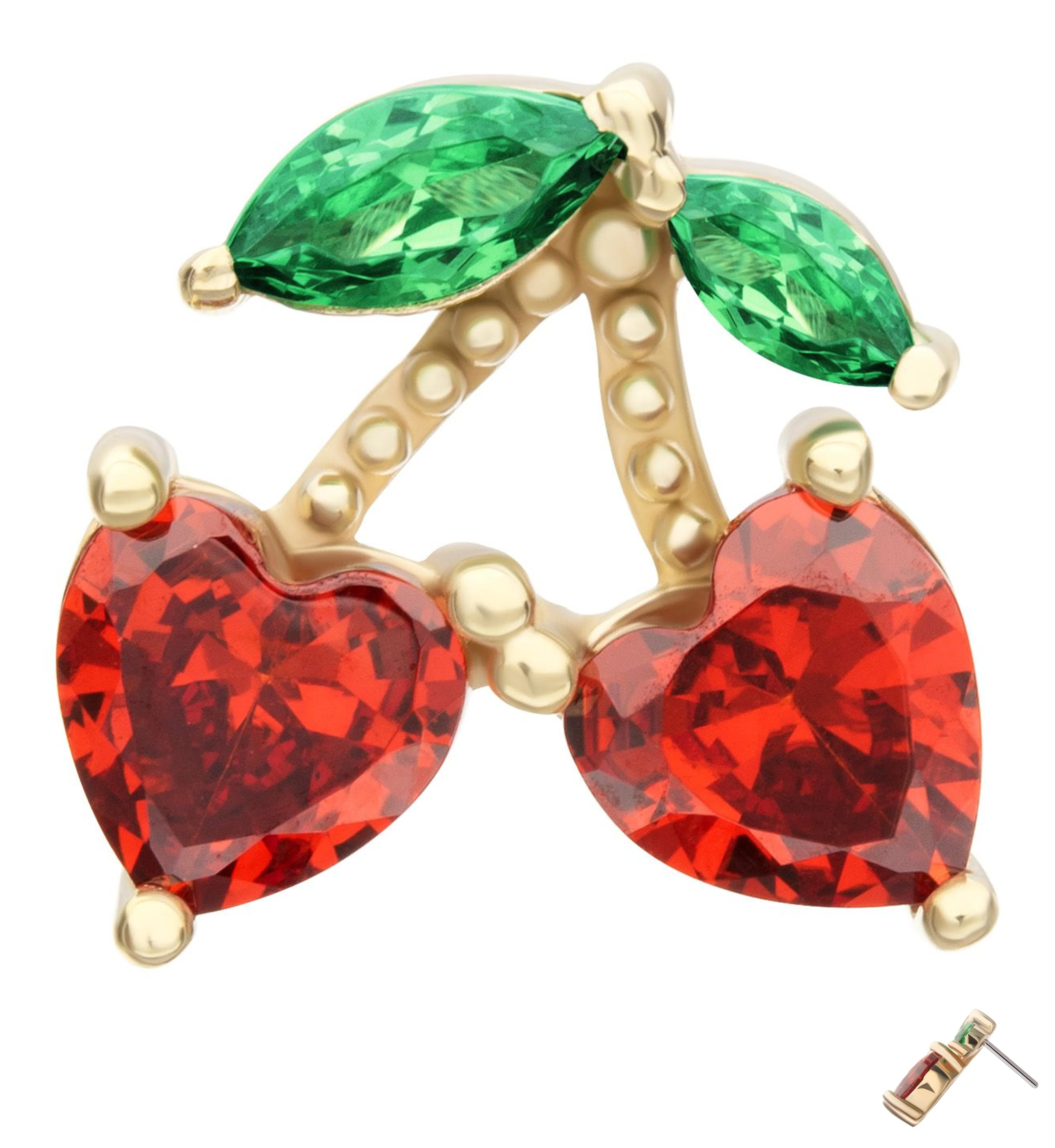 14kt Gold Cherry Hearts Red CZ Threadless Top - Mrs Treak