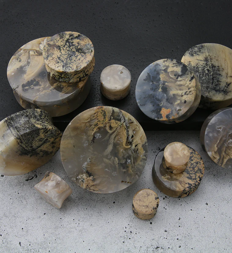 Tiger Agate Dendritic Stone Plugs - Mrs Treak