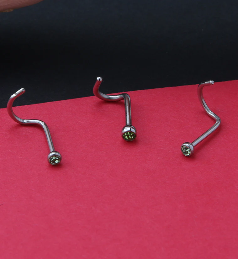Green Gem Nose Screw Ring - Mrs Treak