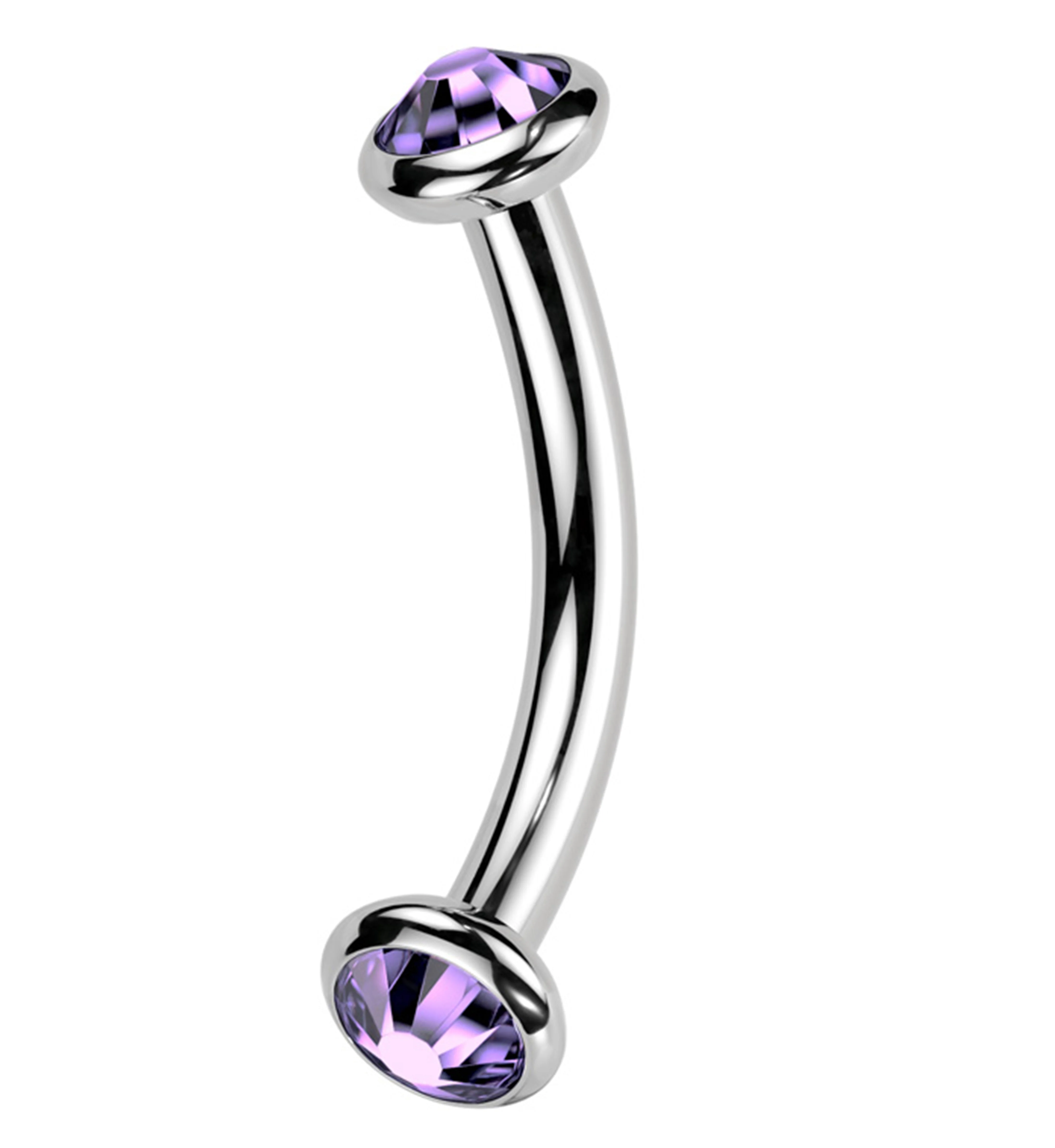 Double Bezel Purple Tanzanite CZ Internally Threaded Titanium Curved Barbell - Mrs Treak