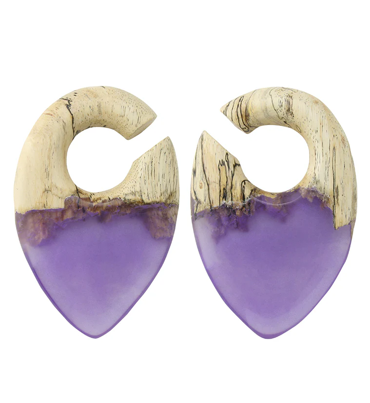 Purple Resin Splash Tamarind Wood Ear Weights - Mrs Treak