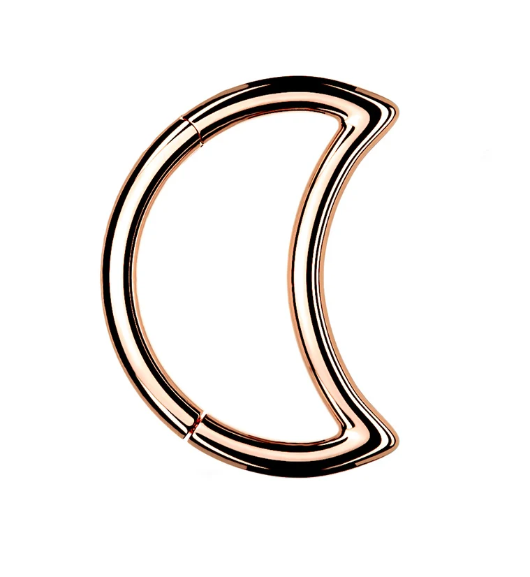 Crescent Moon Rose Gold PVD Hinged Clicker Ring - Mrs Treak