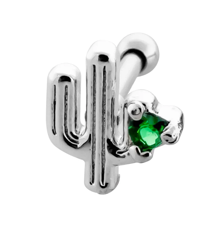 Cactus Love Green CZ Cartilage Barbell - Mrs Treak