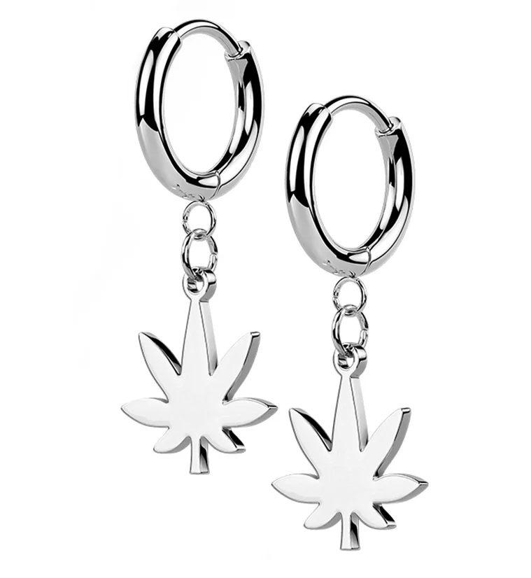 Cannabis Stainless Steel Hinged Earrings - Mrs Treak