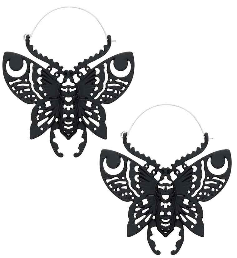 Black PVD Butterfly Stainless Steel Plug Hoops - Mrs Treak
